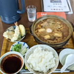 まるやうどん - 味噌煮込みランチ+玉子、麺ライス大盛り