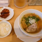 Menya Jojo - 令和2年7月 上々ラーメン元祖 赤身ロース 税込790円 ランチセット ごはん小＋本日の一品(唐揚げ) 税込110円