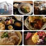 Furu Cafe Kamakuraya - 日替りお魚御膳 990円、竹の子ご飯大盛 110円(税込)コラージュ