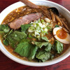 Tanpopo - たんぽぽラーメン。アツアツのトロミに、さらに溶き卵が広がるスープのラーメンです。セリとナルトとチャーシューだけど、玉子はお母さんからのサービスです。サービスしてる場合じゃないっしょ？ありがとう