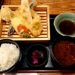 Tempura Sakaba KITSUNE Ichinomiya Ten - KITSUNE 天ぷら定食  ミニそば (冷 ) セット