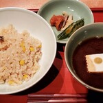 Kobe Beef Steak Seafood Ryori Wataru - 鯛めし　豆腐の赤だし　自家製漬物と自家製明太子