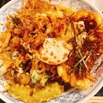 Ichigoya - 海老かき揚げと穴子の天丼、半熟玉子の天ぷらトッピング