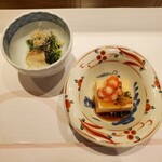 大志満 椿壽 - 水菜と河豚  あん肝豆腐