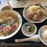 青竹手打ちラーメン 俺の夢 - 手打ちらーめん☆半熟煮卵トピ☆唐揚げセット