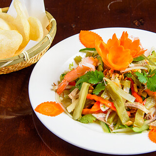 We offer authentic Vietnamese Cuisine, including salads made with mountain jellyfish and papaya.