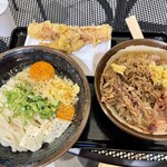 香川一福 - 釜玉バターうどん 大、肉うどん 温 並