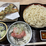 Moriya Service Area (Nobori Sen) Snack Corner - せいろうどん・ねぎとろ丼　950円　大盛り　180円　ちくわの磯辺揚げ　150円