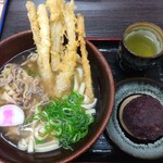 Sukesan Udon Asakawa Ten Kanda Ten - ごぼ天かしわうどん710円、ぼた餅130円(2022.5.4)