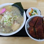 會津めん 浜さき - 會津正油ラーメン＋背脂＋ミニソースカツ丼　850＋50＋550円