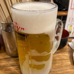 Taishu Sakaba Motsuyaki to Nikusashi Buta Yokochou - 生ビール大人、こらが無料！すごい！