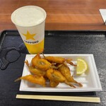 蒲郡漁港食堂 - 料理写真:蒲郡メヒカリの唐揚げ・生ビール