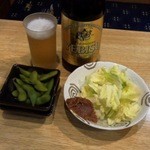 Den Kichi Nakano Ten - 中瓶ビール＋お通し