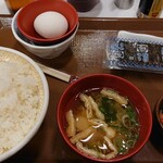 Sukiya Jusango Akita Ushijima Ten - たまかけ朝食御飯大盛りTP海苔