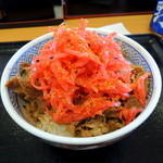 Yoshinoya Hachigosen Fukuku Cho Ten - 2013年5月　牛丼並盛つゆだく(280円)　卓上の紅しょうがとふりかけをトッピング♪