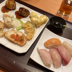 Shizenshoku Buffet Himehotaru - 2回目、お寿司、天ぷら、焼き立てのハンバーグ、チキン等。