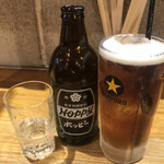 大衆酒場かね子 - 黒霧島(480円)と黒ホッピー(300円)を合わせる。意外とイケる味わいでしたよ〜