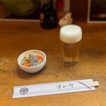 津和野 - お通し、サービスのビール