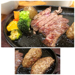 Ishigamaya Hamburger Steak Tachikawa Ten - ＊両方で300ｇ近くありますから、結構なボリューム。でも二人とも完食していましたけれど。(^_^;) ステーキは柔らかく美味しいらしい。