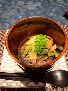 Onomichi Hansei - 揚げ物。アワビと右上丸いのはジャガイモのもちもちとした食感でおいしかったです。