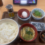 Sukiya Juhachigo Annakahara Shiten - 牛たまかけ朝食 390円ごはん大盛り　30円！