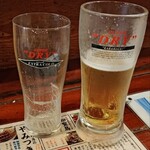 しゃかりき - エクストラコールドとスーパードライを飲み比べ、両方とも冷えて美味しくいただけました。