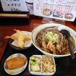 Soba Dokoro Banzan - えび天セット(肉そば冷)880円