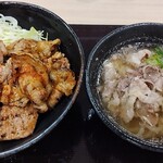 Niku no Yama Gyu Yumetaun Takamatsu Ten - 炙り豚丼＆肉そば(ハーフ)