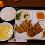 Terada Sanchi no Sukoyaka Gyoza - 令和5年6月
                        餃子定食 800円
                        寺田さんちの健やか餃子10個、寺田さんちの健やかチキン50g、味付けザーサイ、卵スープ、ご飯約160g 642kcal