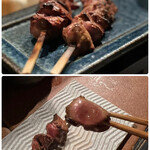 Sumibi Yakitori Gyokuho - ◯白レバー¥250×2
                      ‥レア焼きで絶妙な火入れ。
                      
                      お塩もこだわっているそうで、全て塩で提供されるので
                      鶏肉そのものの旨みを味わえるのがいいですね♪d(^_^o)