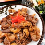 Donburi Tei Tsuruya - ナムル付き焼肉丼(B定食)@500円  ココへ来たらコレ！焼肉は豚肉だけど炭火で焼いたような芳香がありグー✊ ナムルは色んな種類がたっぷり付いてどれも美味い！コスパ絶好調の一品♪