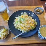 Nangoku Tei Sannomiya Opa2 Ten - 麺叛ランチの海老チャーハンと生ビール小