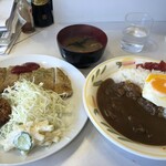 Kitchen New Sanae - 日替り定食(840円) ポークピカタ・帆立フライ・目玉焼・みそ汁＋カレー(100円)