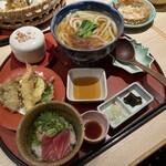 Uta Andon Ebessan Yokohama Ten - 2種類の小丼膳1590円税込、温かい麺、麺大盛り+150円