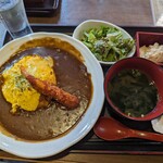 Niku to Nihonshu Bar Warakado Funabashi Ten - オムカレー＆エビフライ定食¥1000-