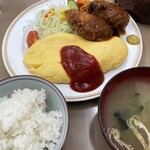 好々亭 - オムレツ&メンチカツ(平目フライから変更)定食 850円。