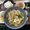 麺房千鳥 - サービス定食＊鴨なんば、煮卵、煮物、サラダ、御飯、香の物のセットで900円です。