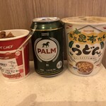 Seicomart Tsubota Ten - セコマ道産昆布だしうどん：１２８円 ・ホットシェフザンギ：２７８円 ・ＰＡＬＭビール：１６８円