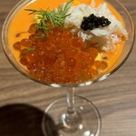 Tukiji BistroMasa - 前菜のカクテル1540円 栗カボチャムースがベースでイクラ・ズワイガニ・キャビア