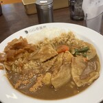 CoCo壱番屋 - デフォルトのグランドマザーカレーに福神漬けととびからスパイスを加えた状態です。ジャガイモ、タマネギ、にんじん、豚肉と具沢山が嬉しいです♪