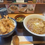 Ten-don Tenya Ginza Ten - 上天丼と温そばセット¥1,190+イカ天¥130