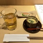 Rei Ten - お通し　茶碗蒸しとカジキの握り