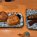 Yakitori Tonbo - ひなレバ、鳥皮と焼きおにぎり