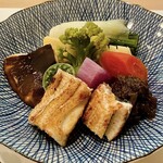 Cha Tsubo - 鰻の炭火塩焼き 京野菜の蒸し物 蕗味噌