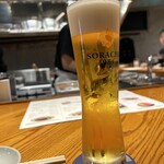 土鍋と魚貝 Yuge - サッポロソラチ生ビール。フルーティ。めちゃ好みでしたっ