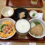 Naka U Karasuma Takatsuji Ten - いか明太丼　小きつねうどん　唐揚げ　生卵　生ビール