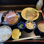 Shokujidokoro Tarafuku - ブリ刺身&アジフライ定食　1200円