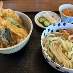 Ama Goya - 半麺セット　天丼と冷たいうどん