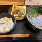 Rin - 日替わり定食（本日は月見）温そば＋大盛り
      ごはん、おかず付き
      950円＋150円