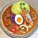 248508719 - ２種がけ（濃厚えび出汁シーフードカレー ＆ 角煮カレー；ご飯大盛り）